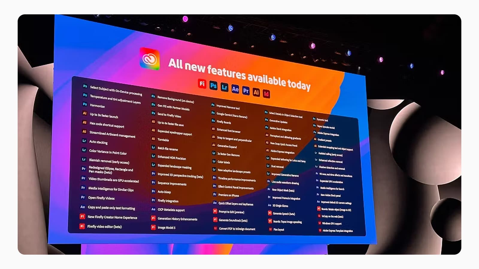 Экран со всеми обновлениями Adobe на Adobe MAX 2025