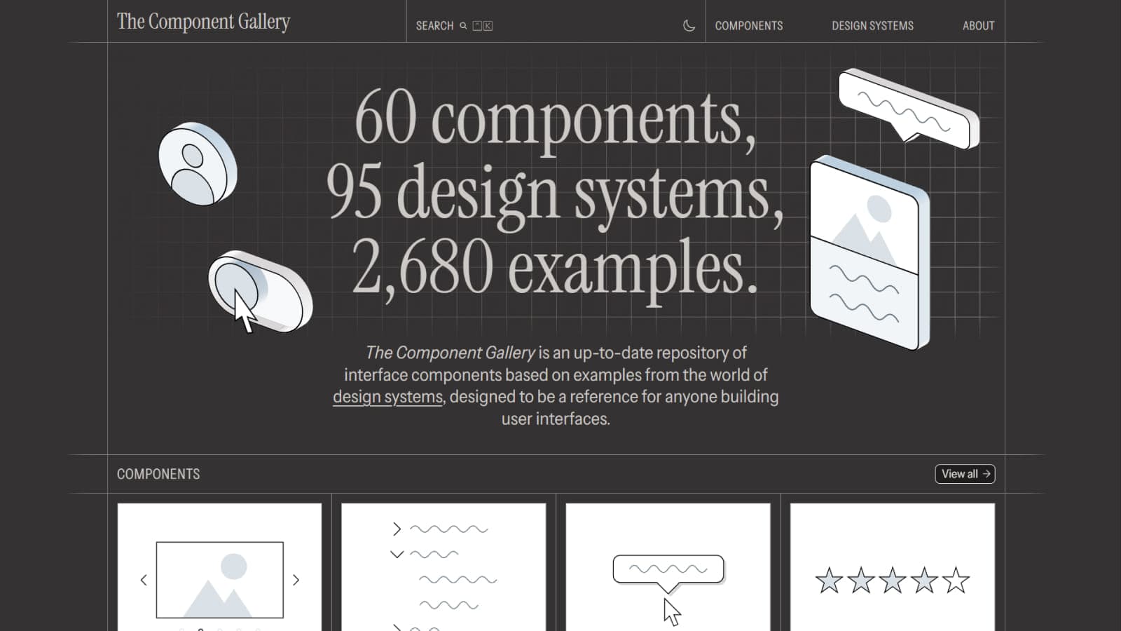 Фрагмент дизайна главной страницы сайта The Component Gallery