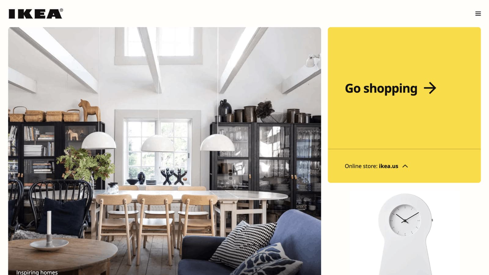 Фрагмент сайта IKEA с ярким желтым дизайн-элементом