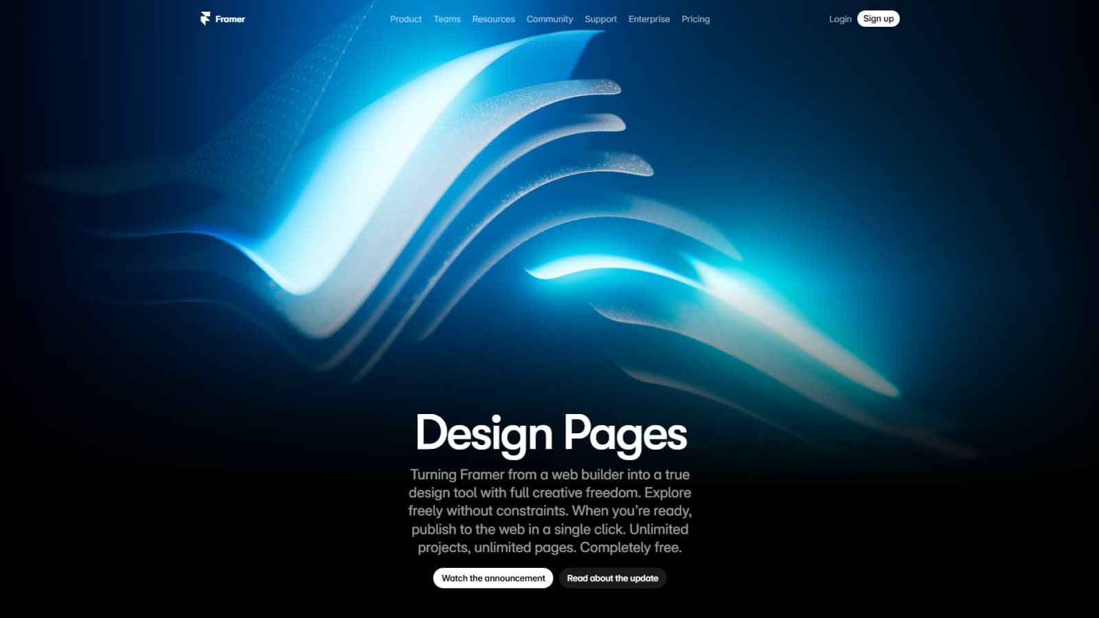 Интерфейс главной страницы Framer Design Pages