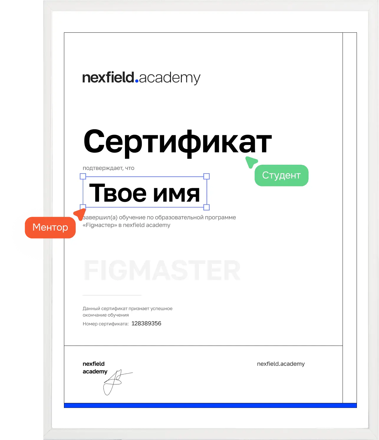 Сертификат курса «Figmaстер» от Nexfield Academy
