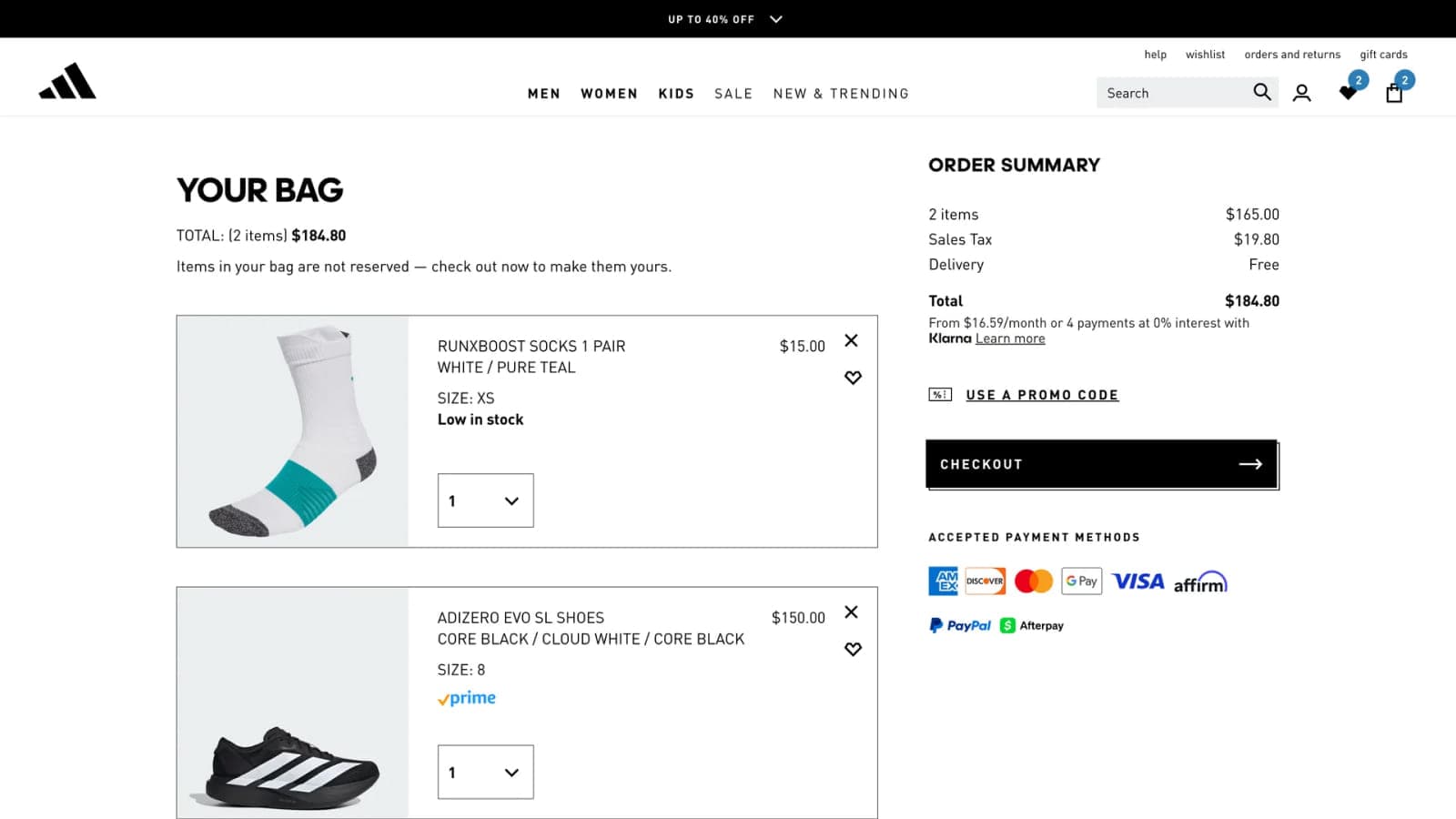 Понятные значки платежных систем в интерфейсе Adidas Логотипы платежных систем в дизайне корзины магазина Adidas