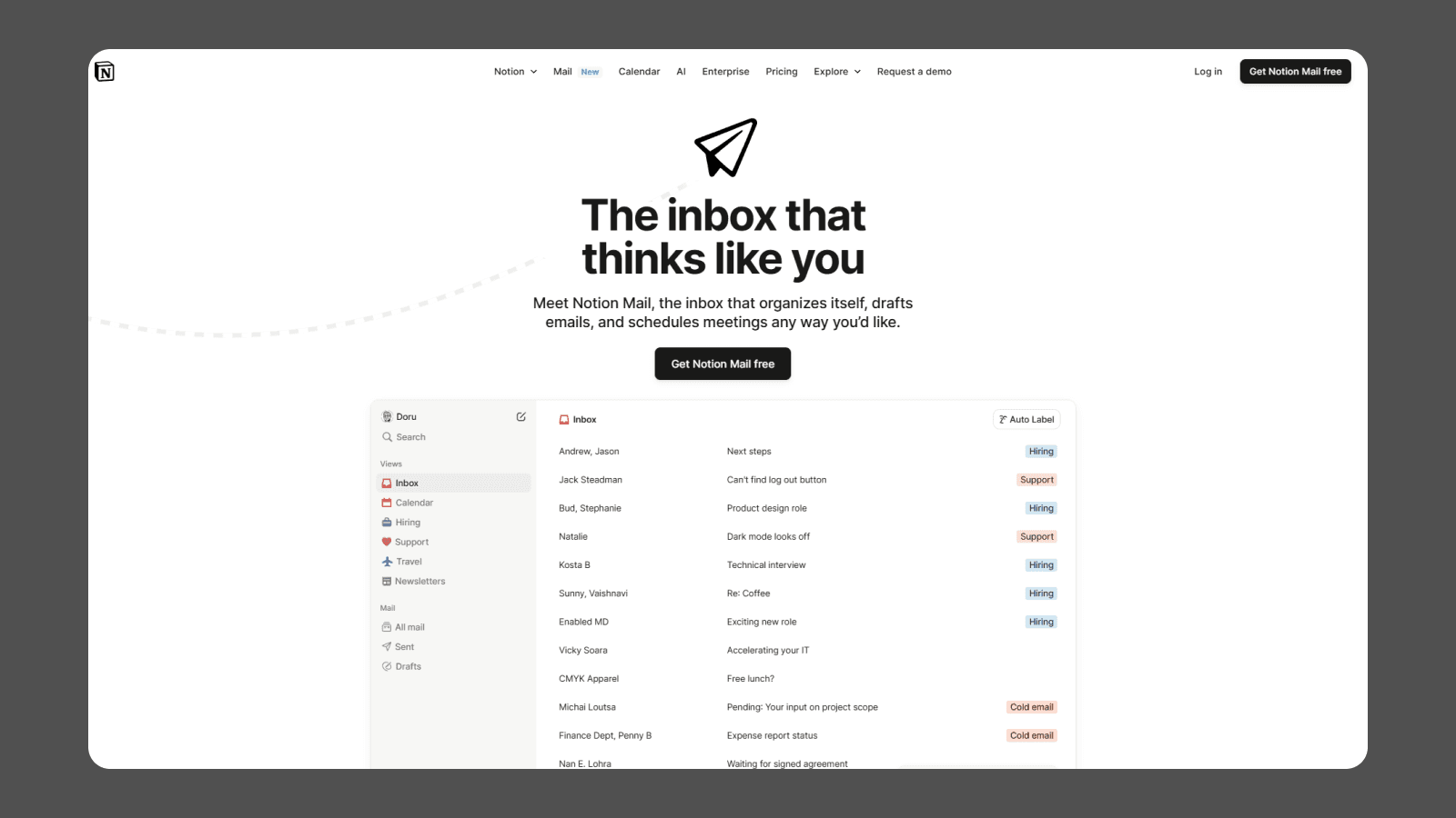 Интерфейс почтового клиента Notion UI дизайн почтового клиента от Notion