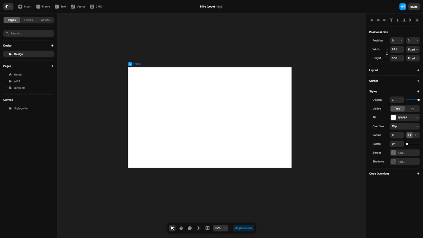 Дизайн функции Design Pages внутри Framer Пример интерфейса Design Pages во Framer