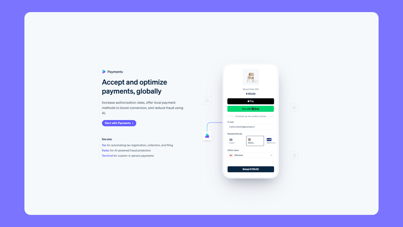 Фрагмент интерфейса Stripe Использование акцентных цветов в дизайне сайта Stripe
