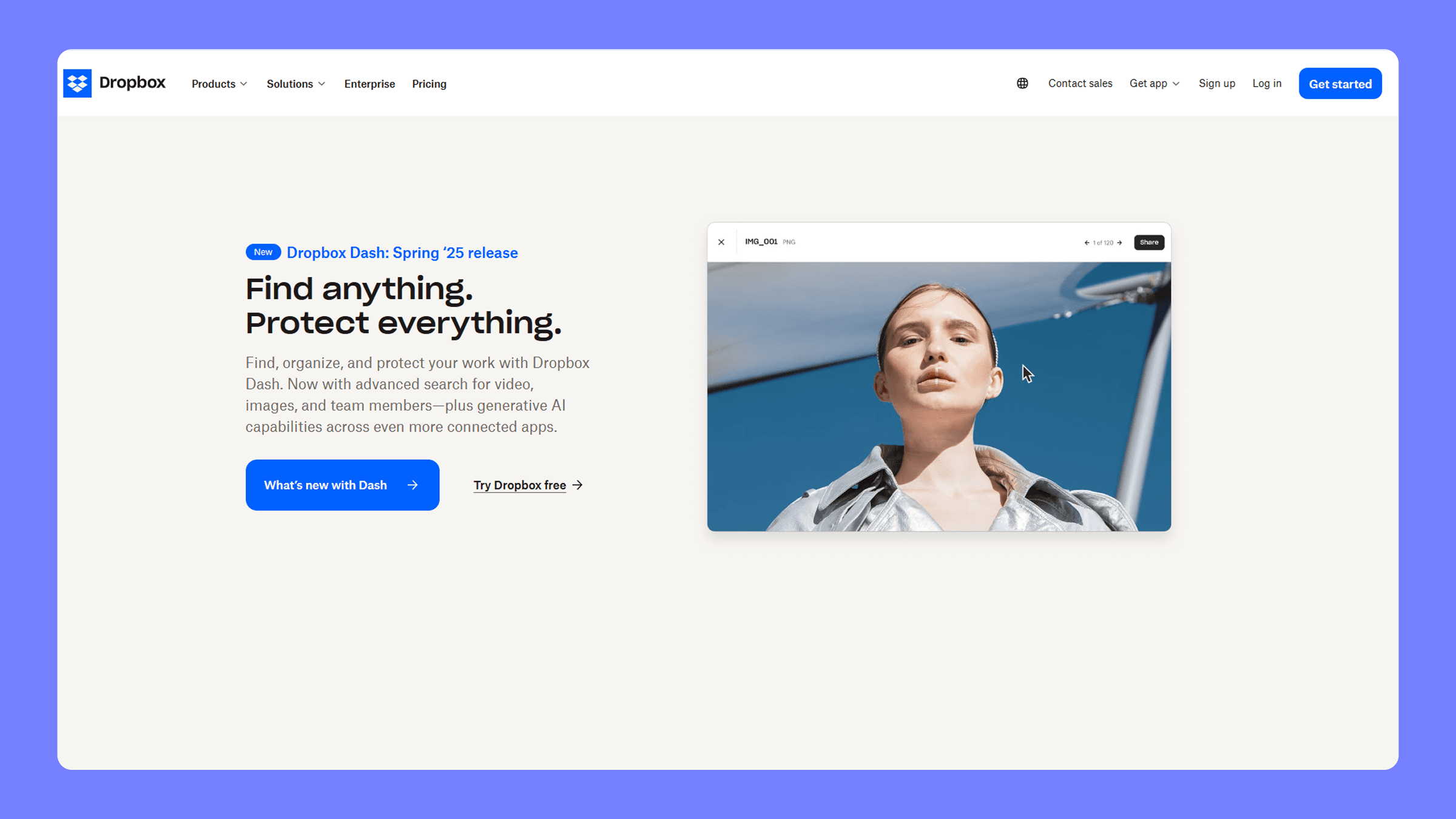 Пример эффекта Ресторфф на главной странице сайта Dropbox Акцентное выделение кнопки в UI дизайне Dropbox
