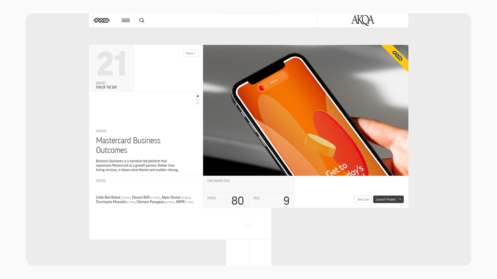 Интерфейс сайта FWA Дизайн главной страницы сайта FWA
