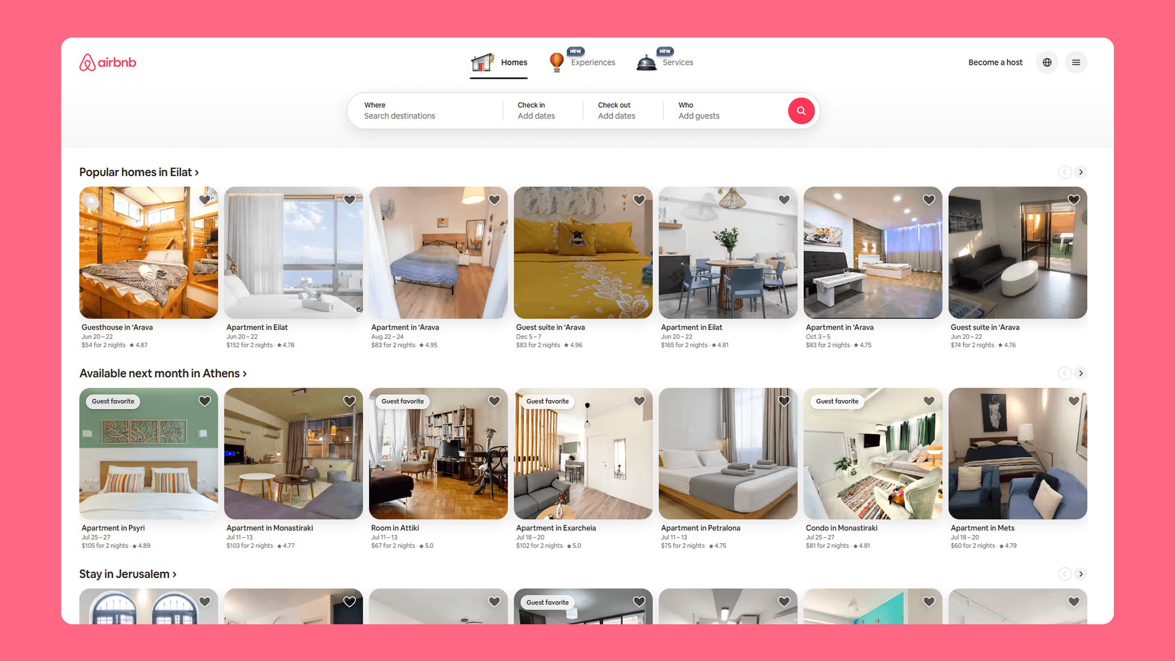 Дизайн главной страницы сайта Airbnb Пример эффект Ресторфф в интерфейсе Airbnb