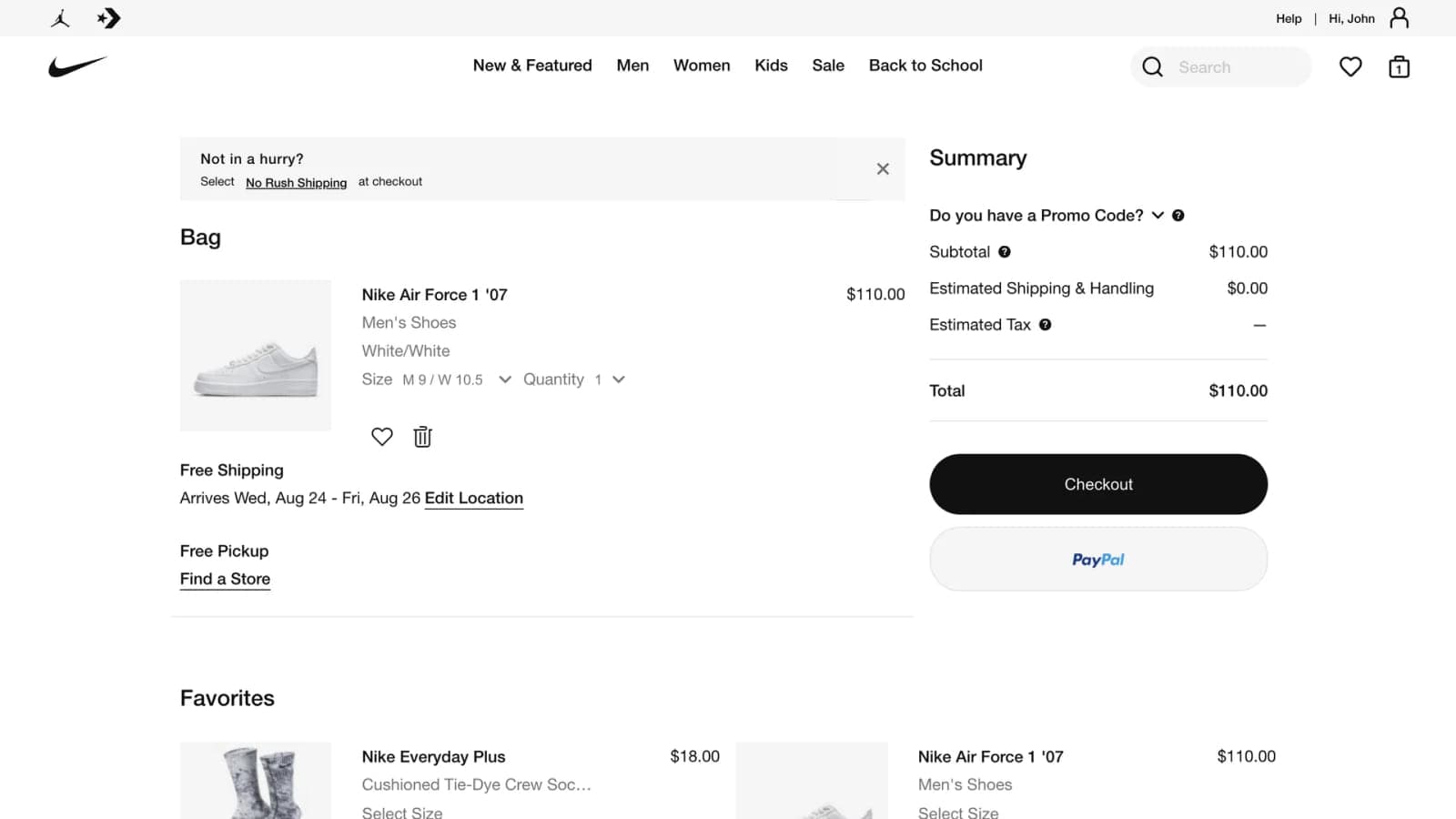 Корзина в интерфейсе интернет-магазине Nike Минималистичный дизайн корзины в интерфейсе e-commerce Nike