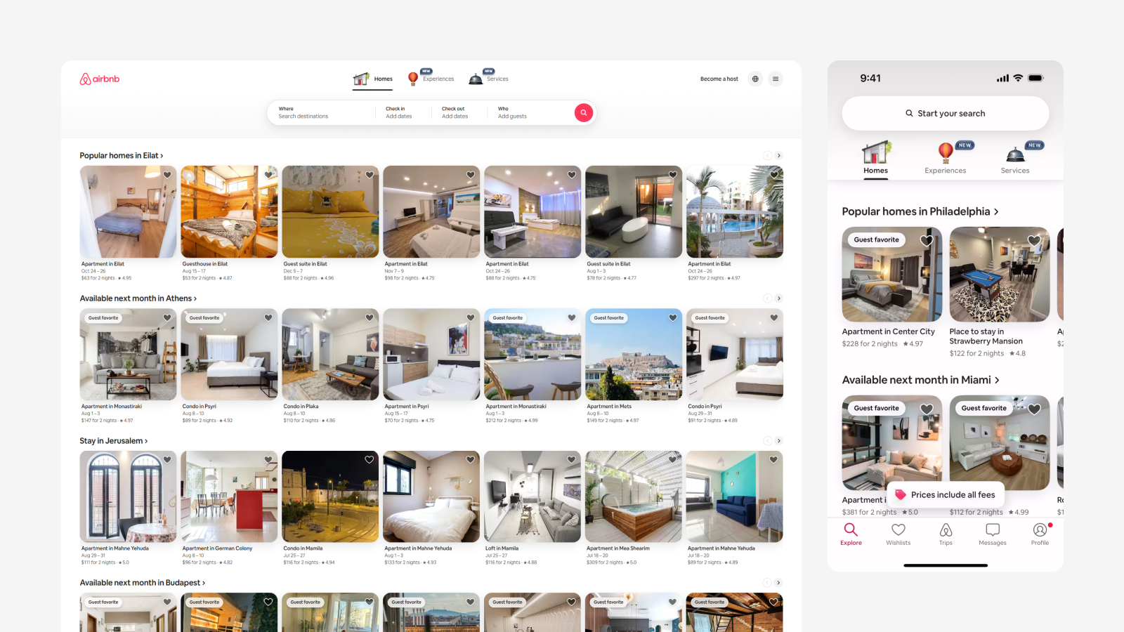 Десктоп и мобайл версия интерфейса Airbnb