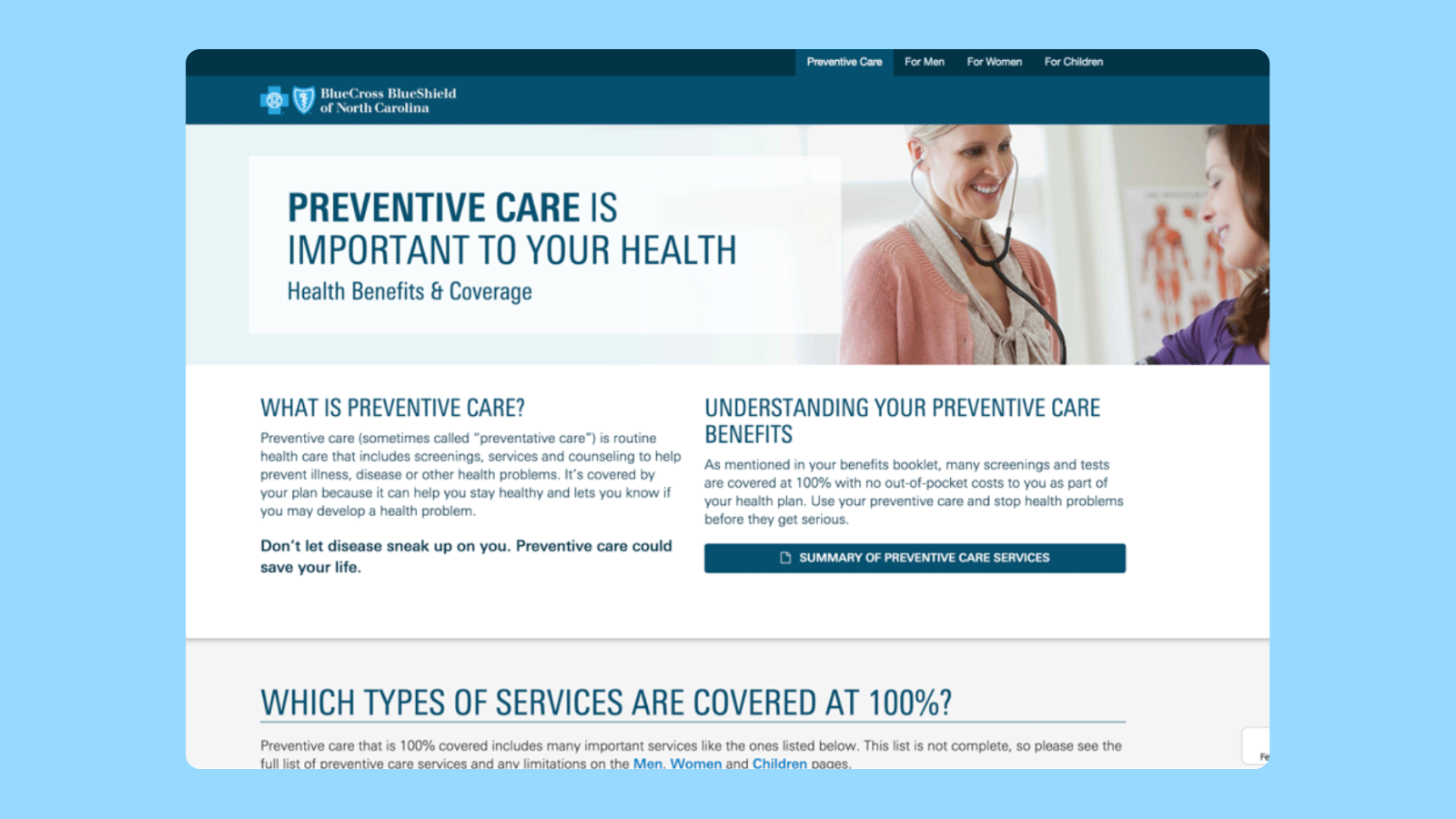 Пример подачи информации в интерфейсе сайта BlueCross BlueShield