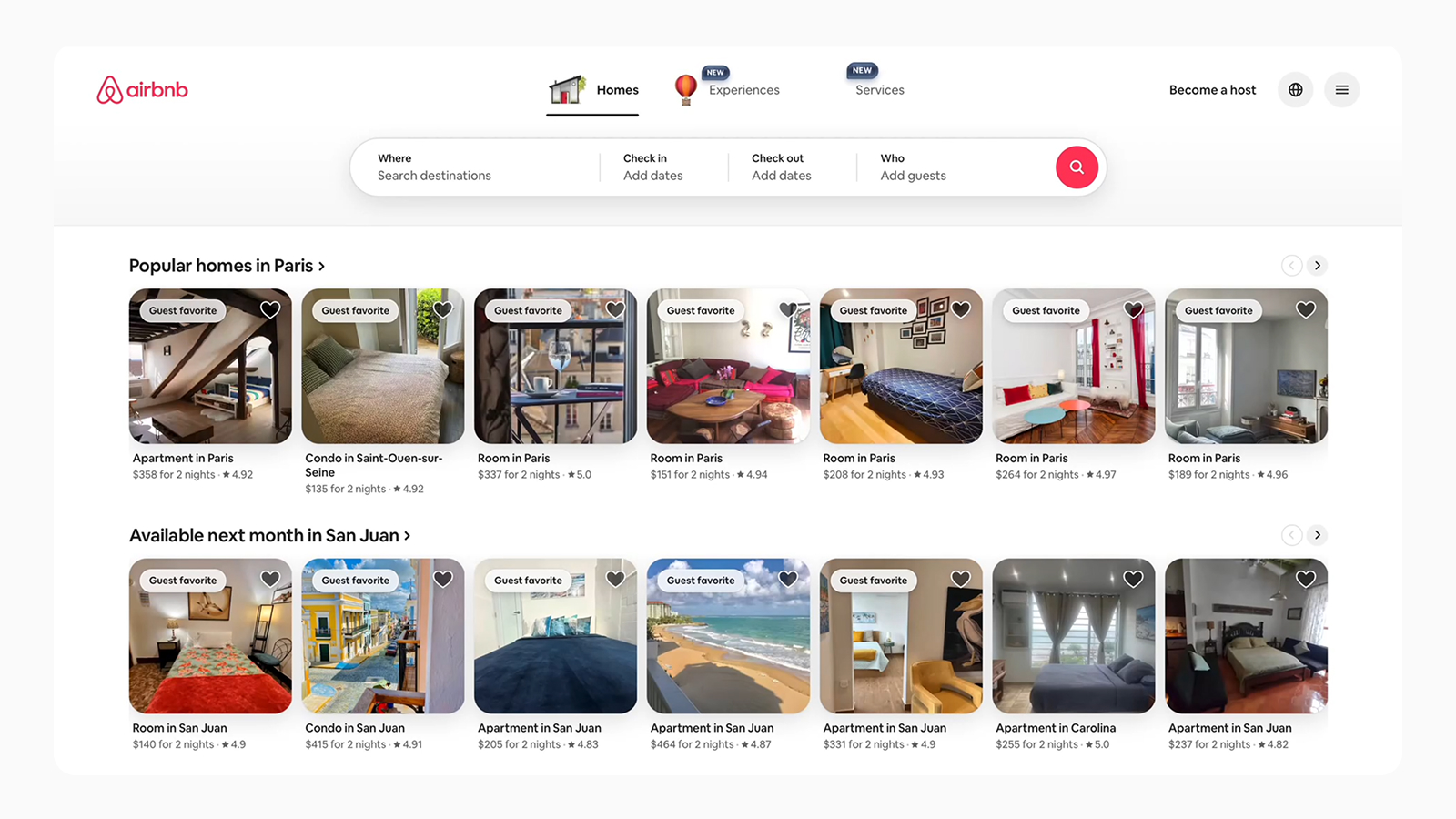 UI дизайн главной страницы сайта Airbnb