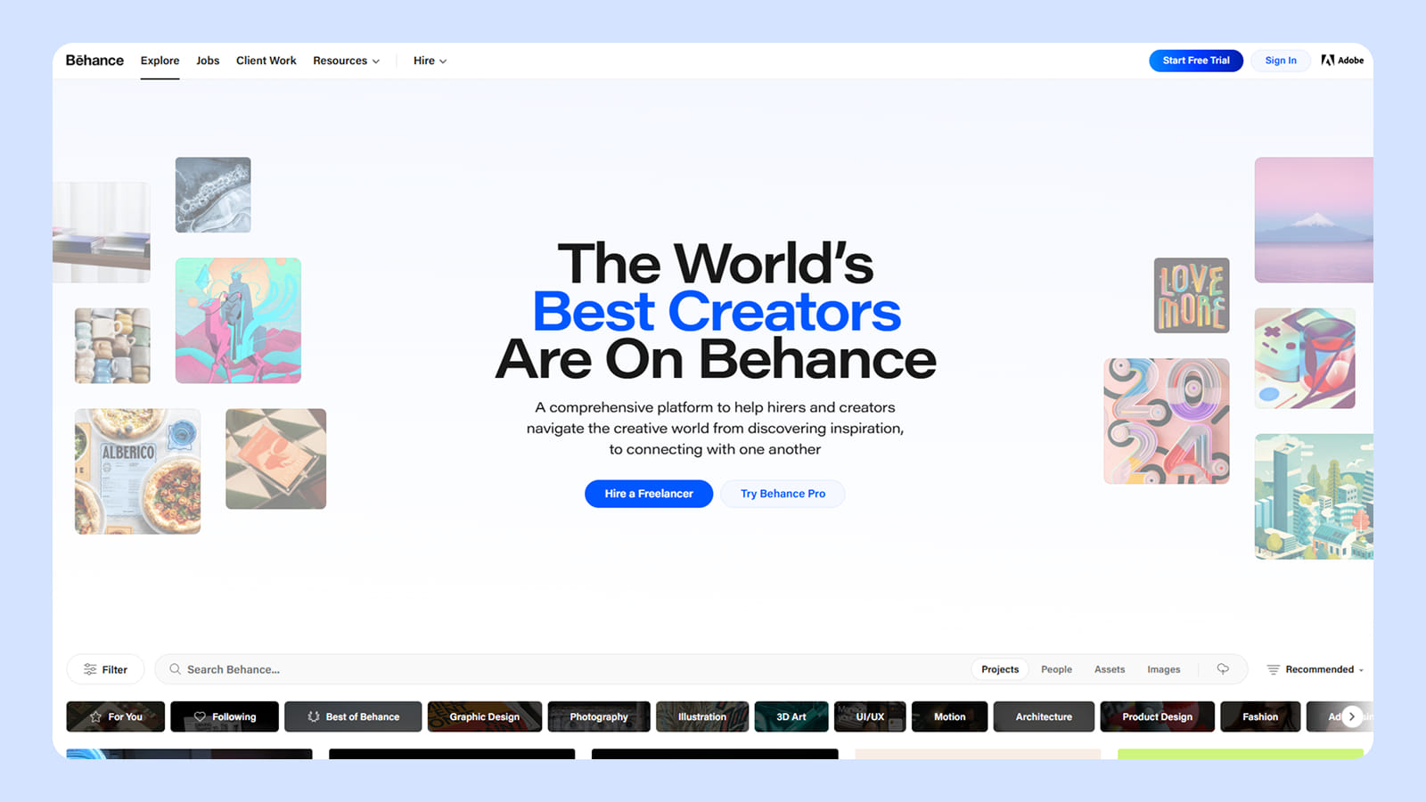 Главный экран сайта Behance