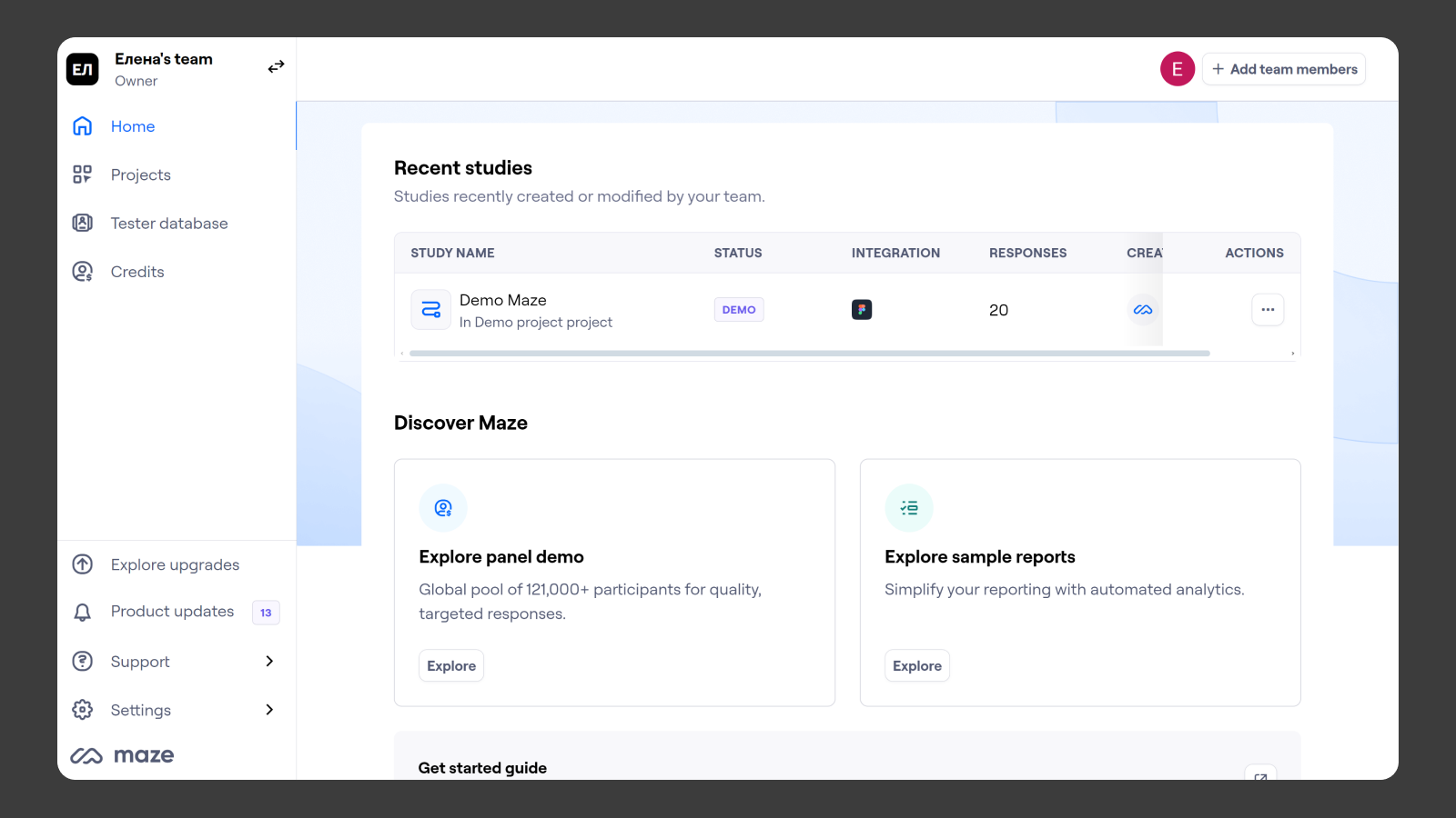 Интерфейс платформы Maze