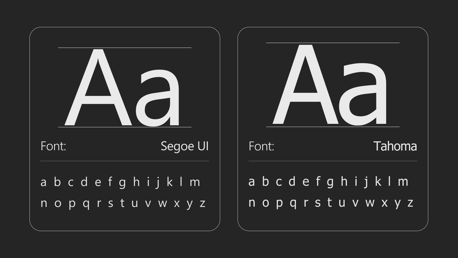 Разница дизайна шрифтов Tahoma и Segoe UI