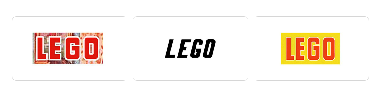 Три версии логотипа Lego в 1950-х