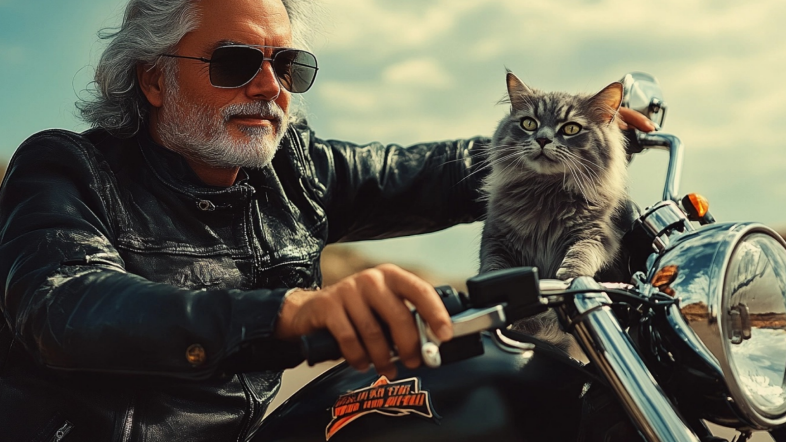 Изображение байкера с котом