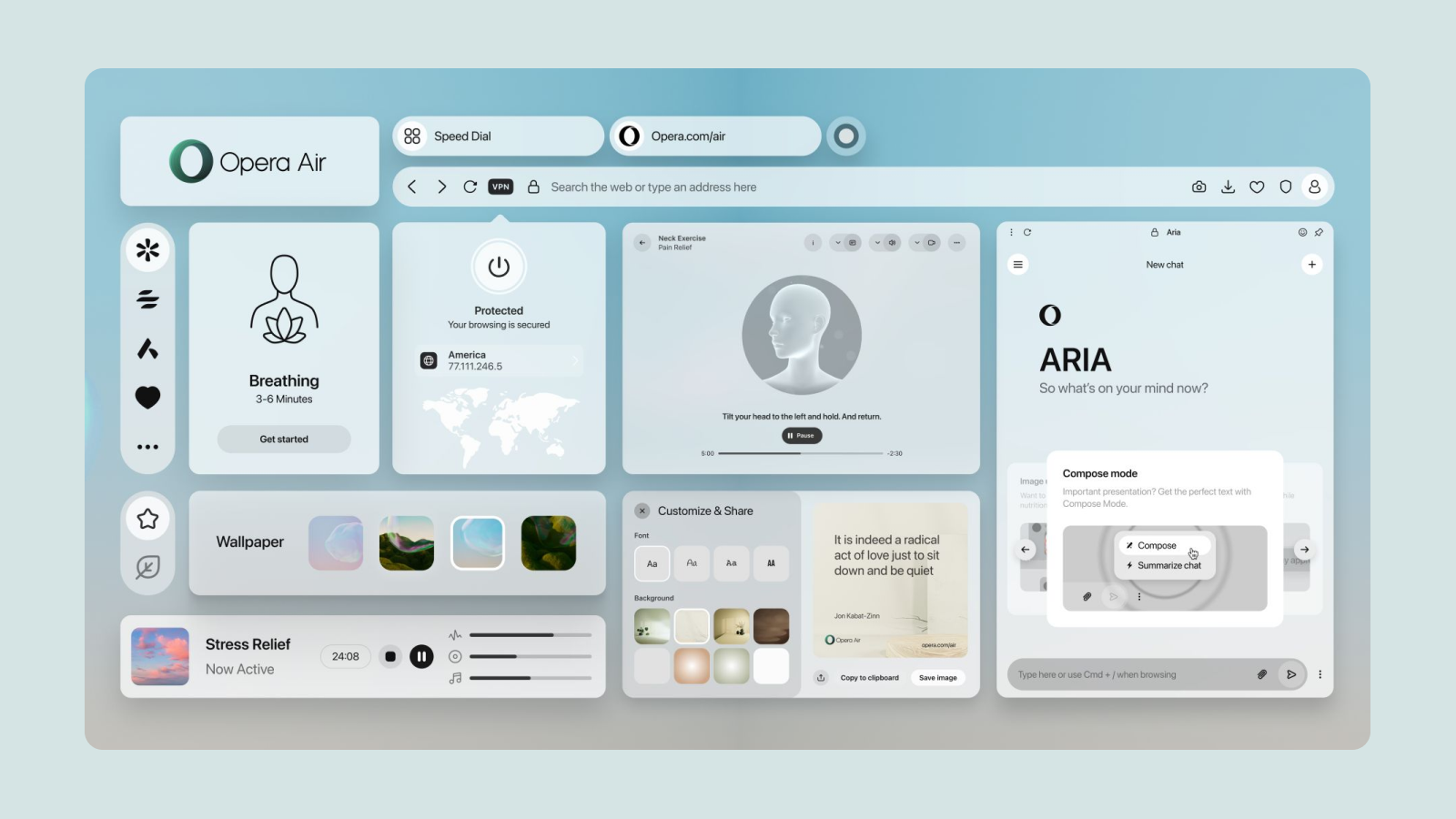 Элементы интерфейса браузера Opera Air