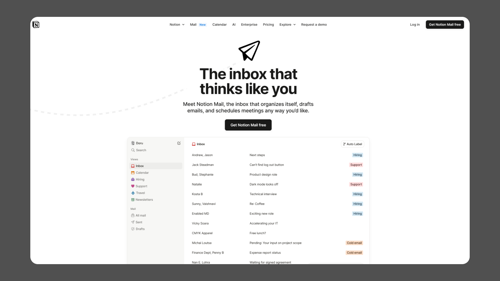UI дизайн почтового клиента от Notion