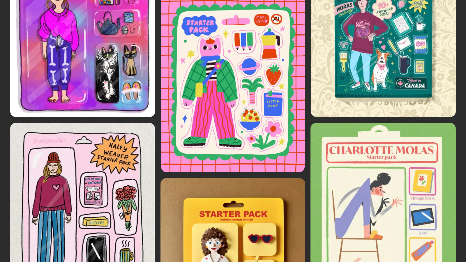 Дизайны "стартер паков", созданных иллюстраторами в протест против AI