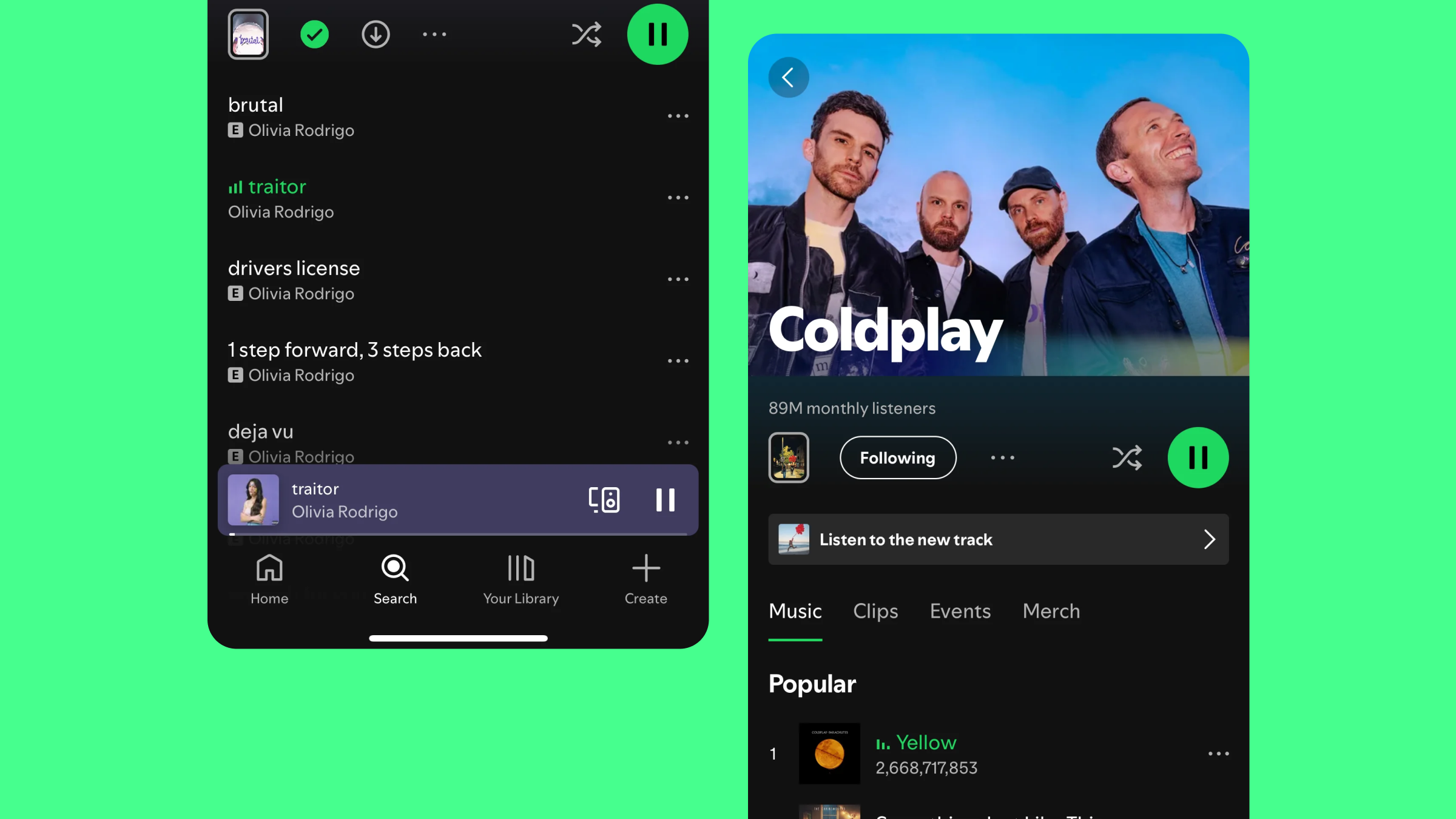 Пример выделения воспроизводимой песни в интерфейсе Spotify