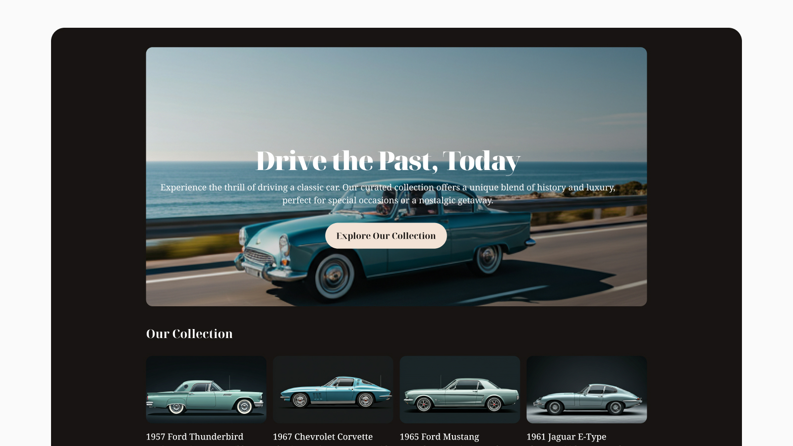 Интерфейс сайта ретро-машин, созданный с помощью ИИ