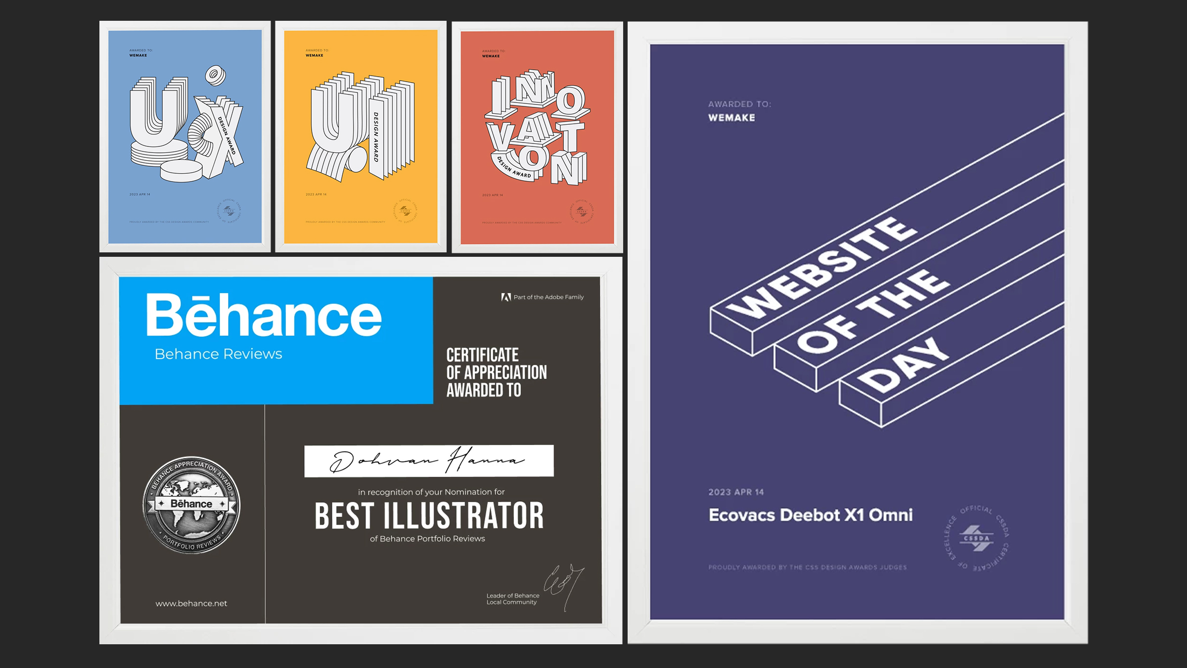 Награды менторов Пижамной Академии - CSS Design Awards, Behance Best Illustrator