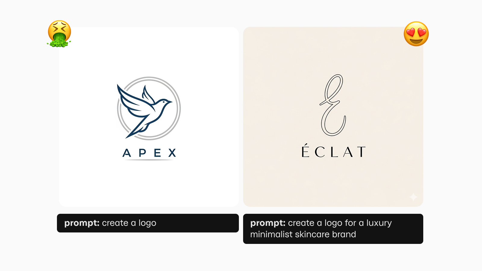 Пример хорошего и плохого промпта для создания логотипа в Nano Banana