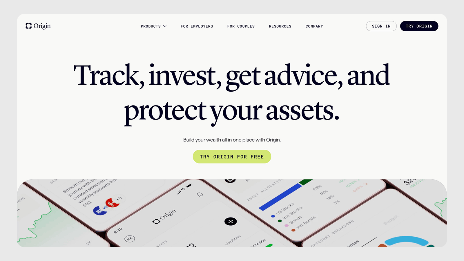 Шрифт с засечками на главном экране сайта Origin