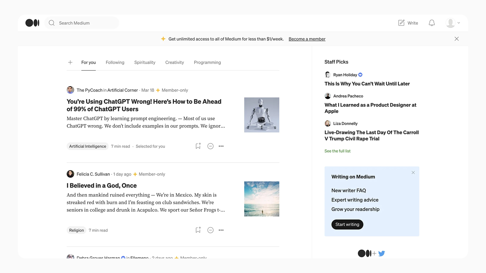 Пример читабельного шрифта на сайте Medium