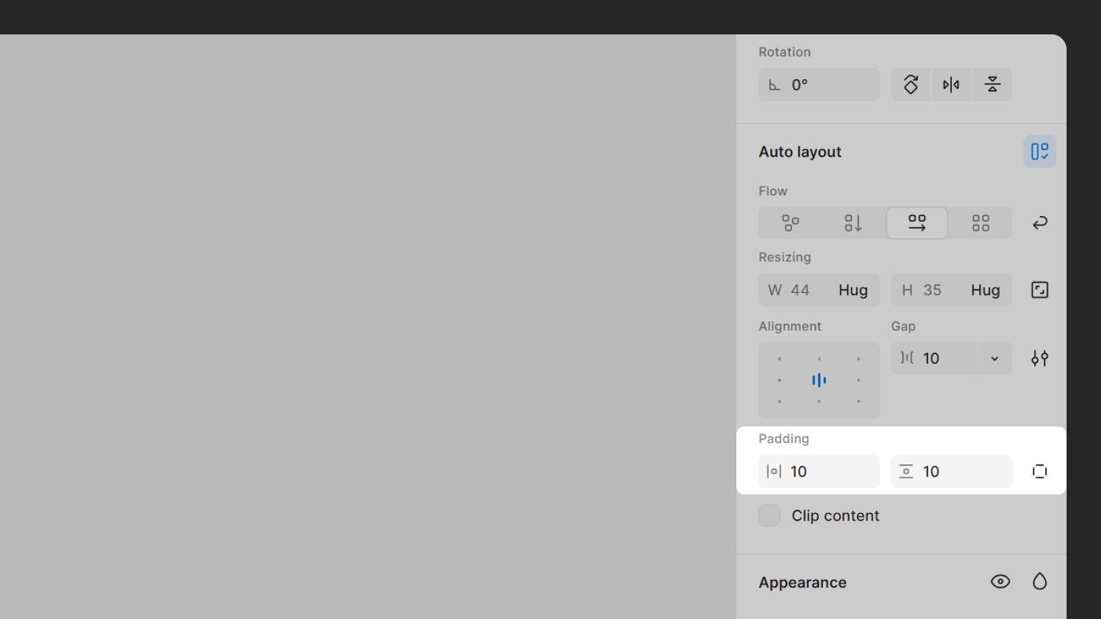 Панель padding - отступы внутри Auto layout в Figma