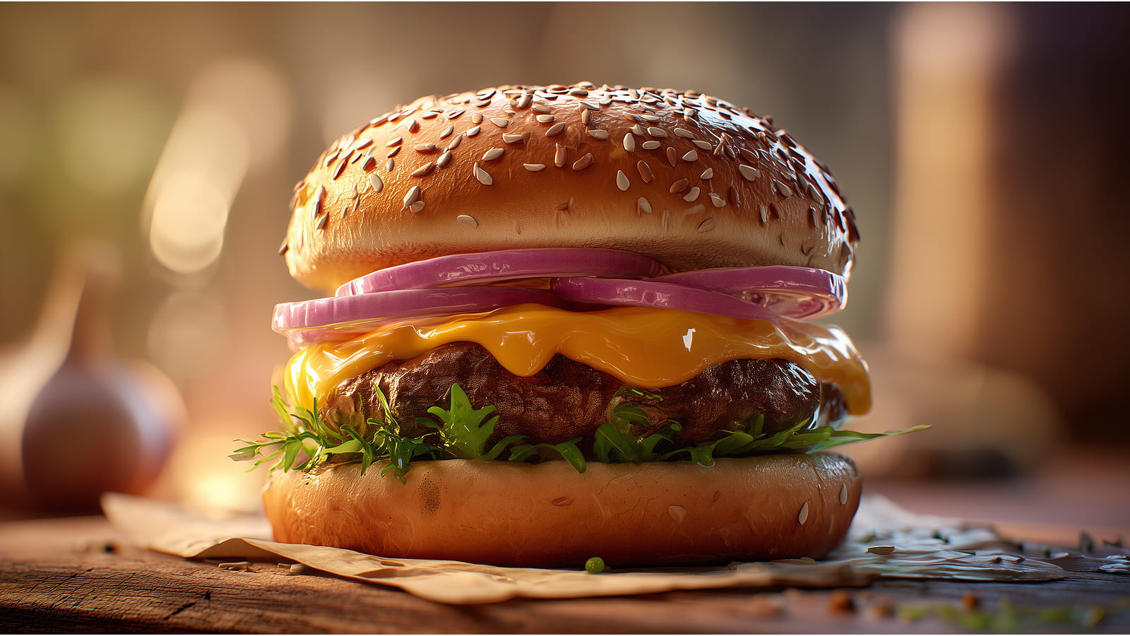 Изображение сочного бургера, сгенерированного с помощью AI