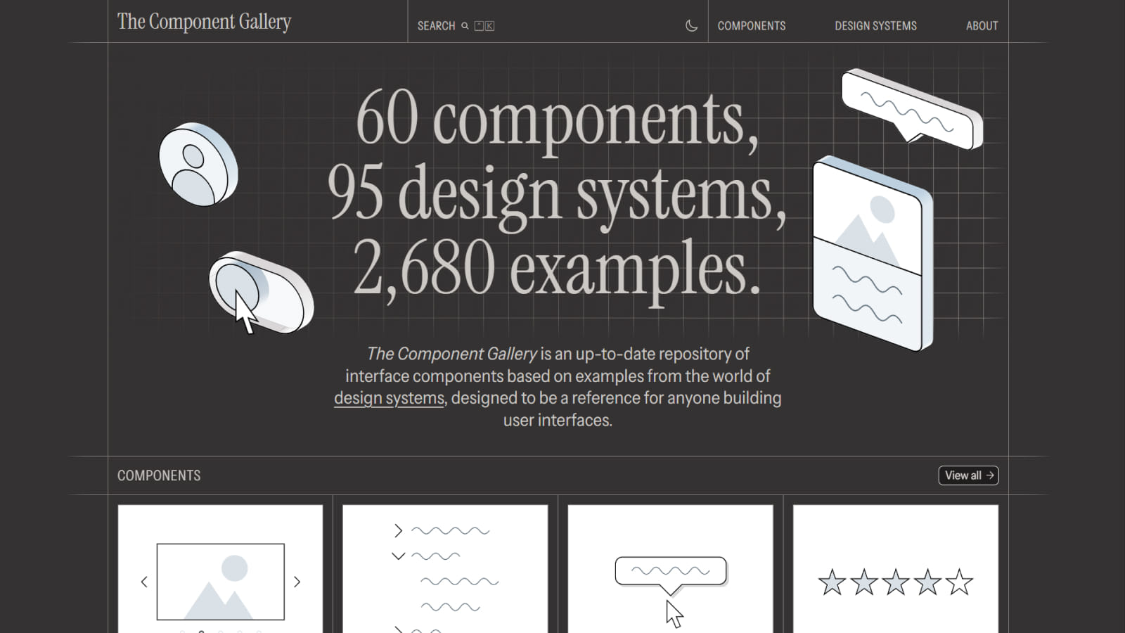 Фрагмент дизайна главной страницы сайта The Component Gallery
