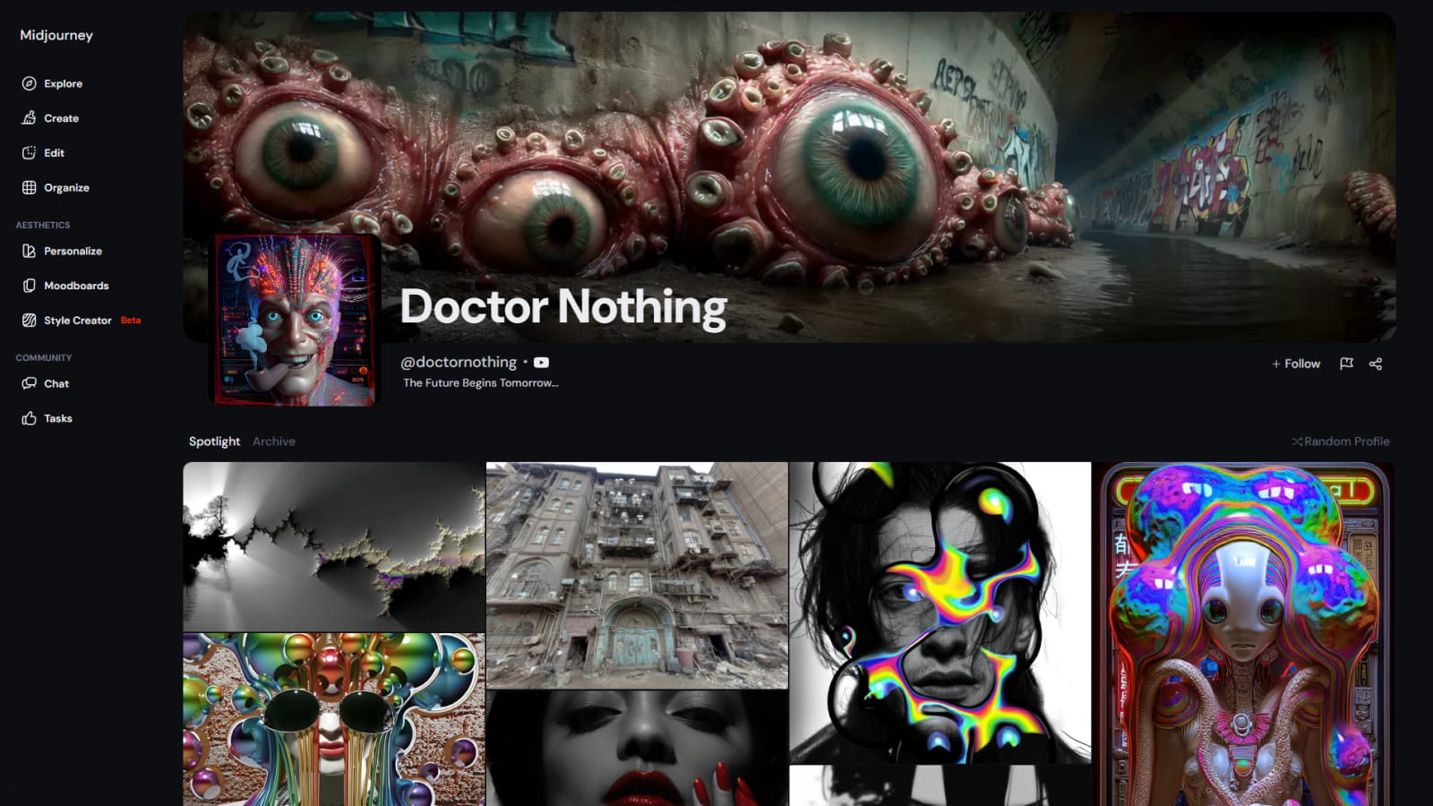 Дизайн страницы профиля пользователя в Midjourney