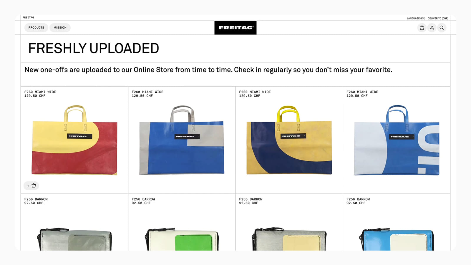 Дизайн карточек товара в интерфейсе FREITAG