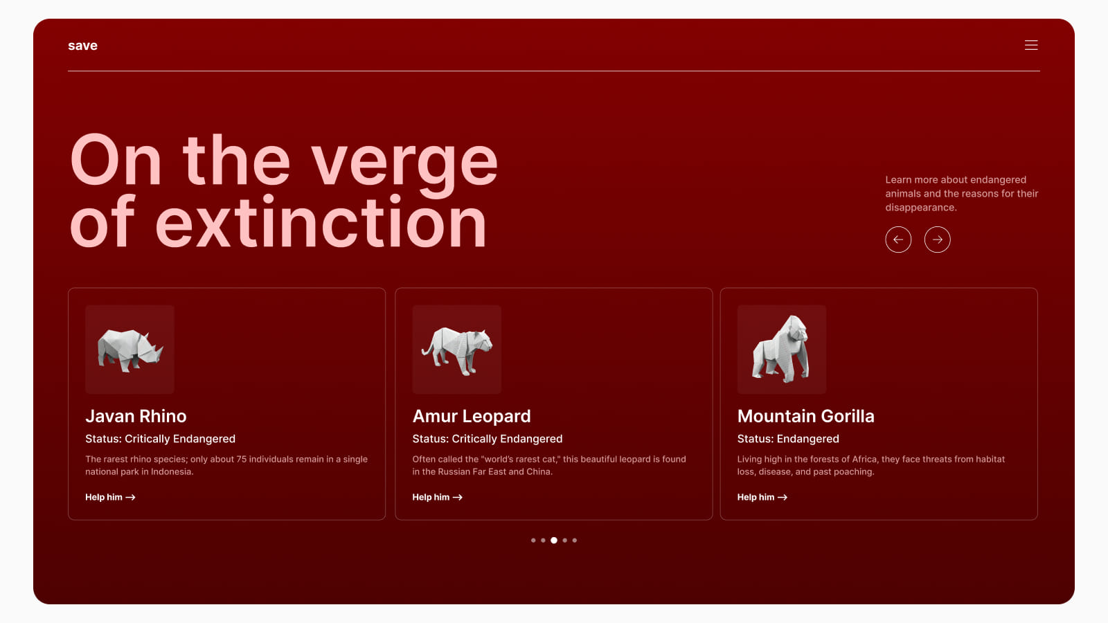 Фрагмент интерфейса, где используются оригами животных