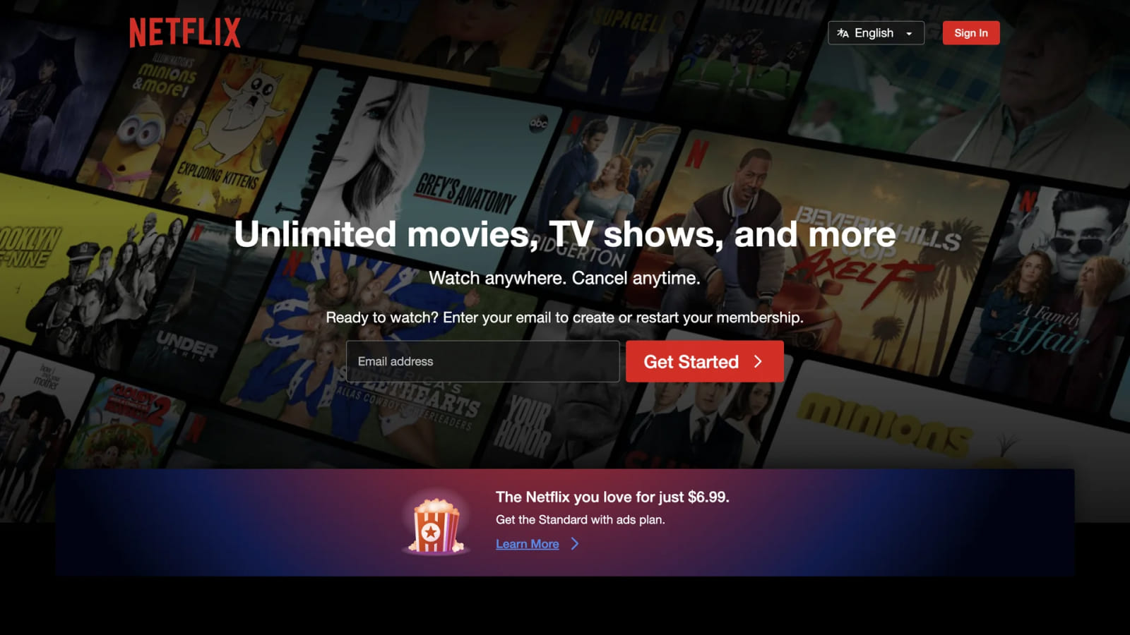 Дизайн главной страницы сайта Netflix с красными элементами