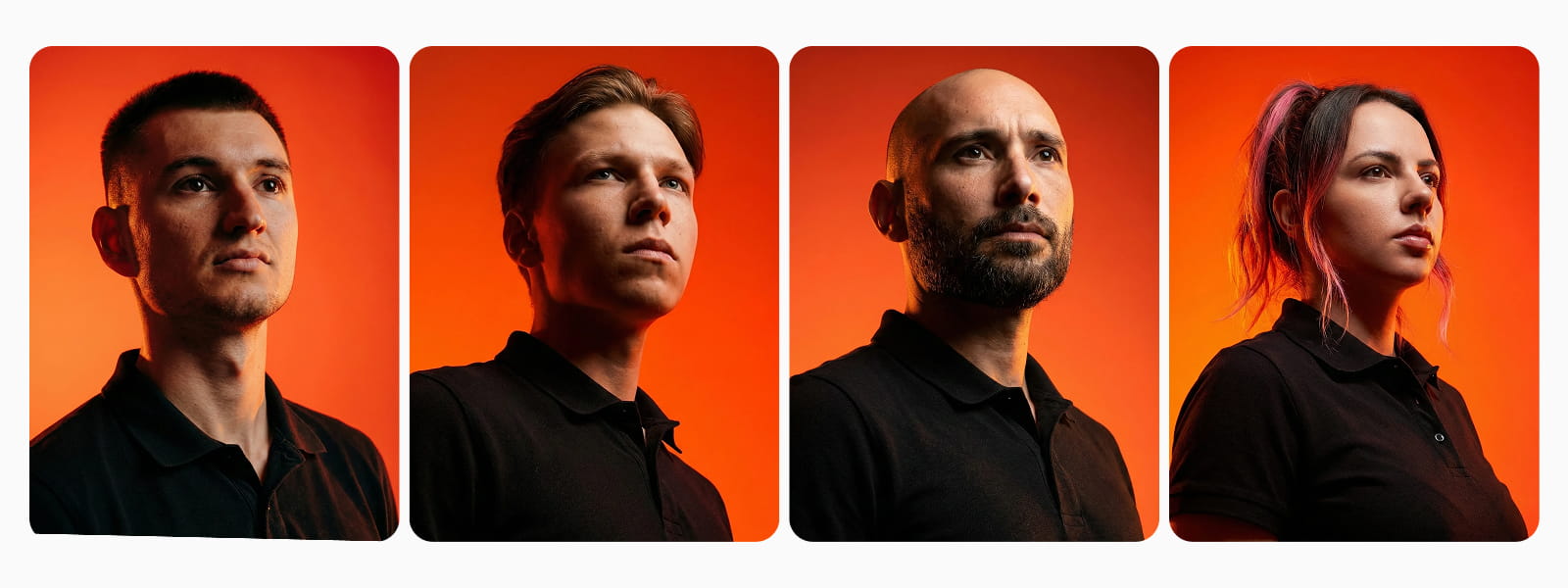 Профессиональная фотосессия людей в едином стиле, созданная AI