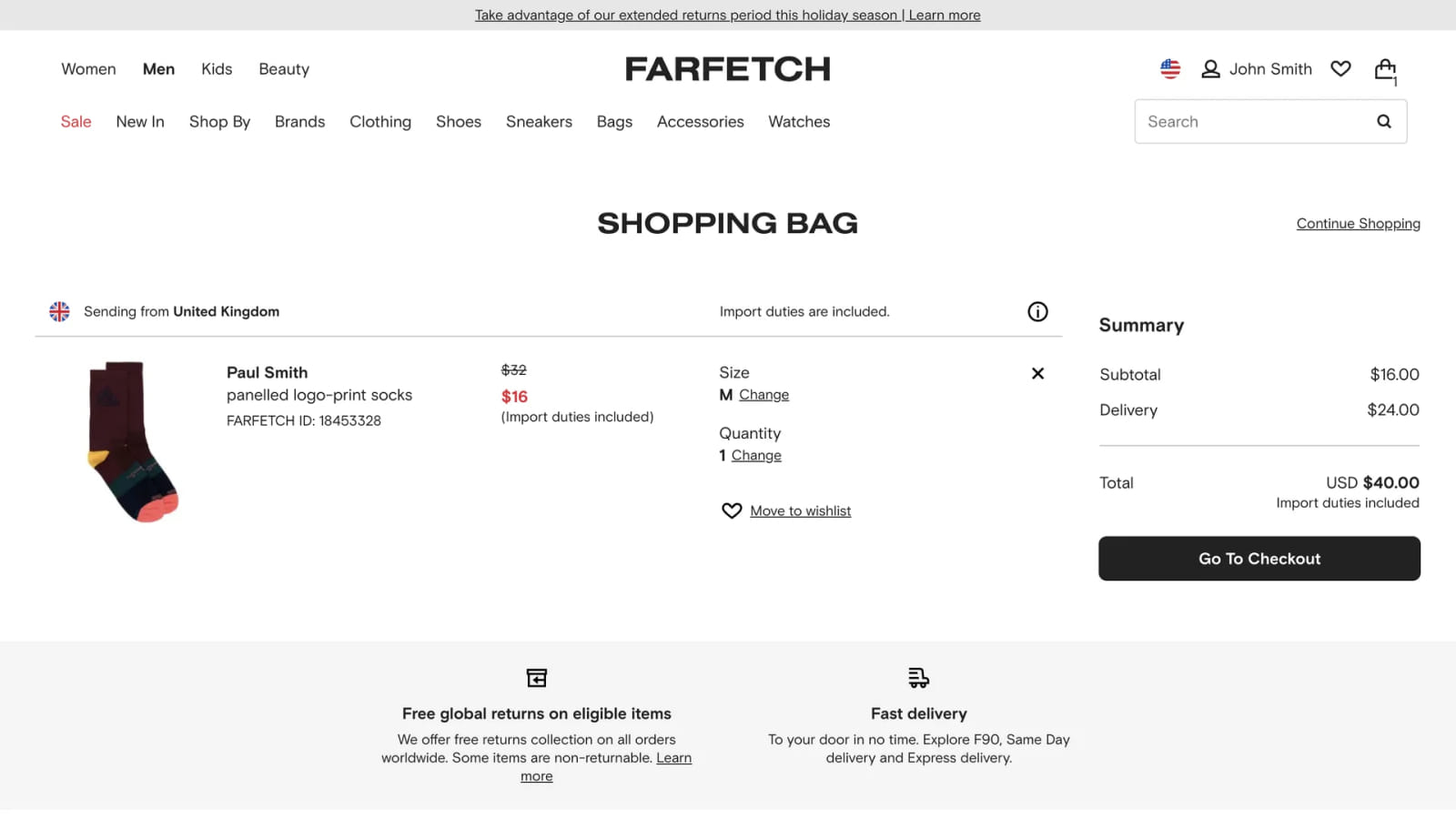 Дизайн корзины в интернет-магазине Farfetch