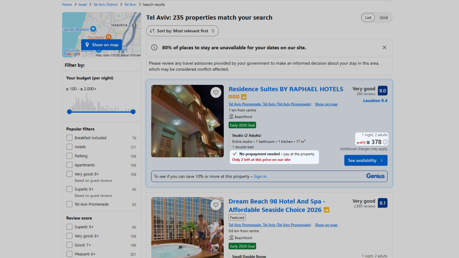 Пример визуальной уловки в интерфейсе сайта Booking