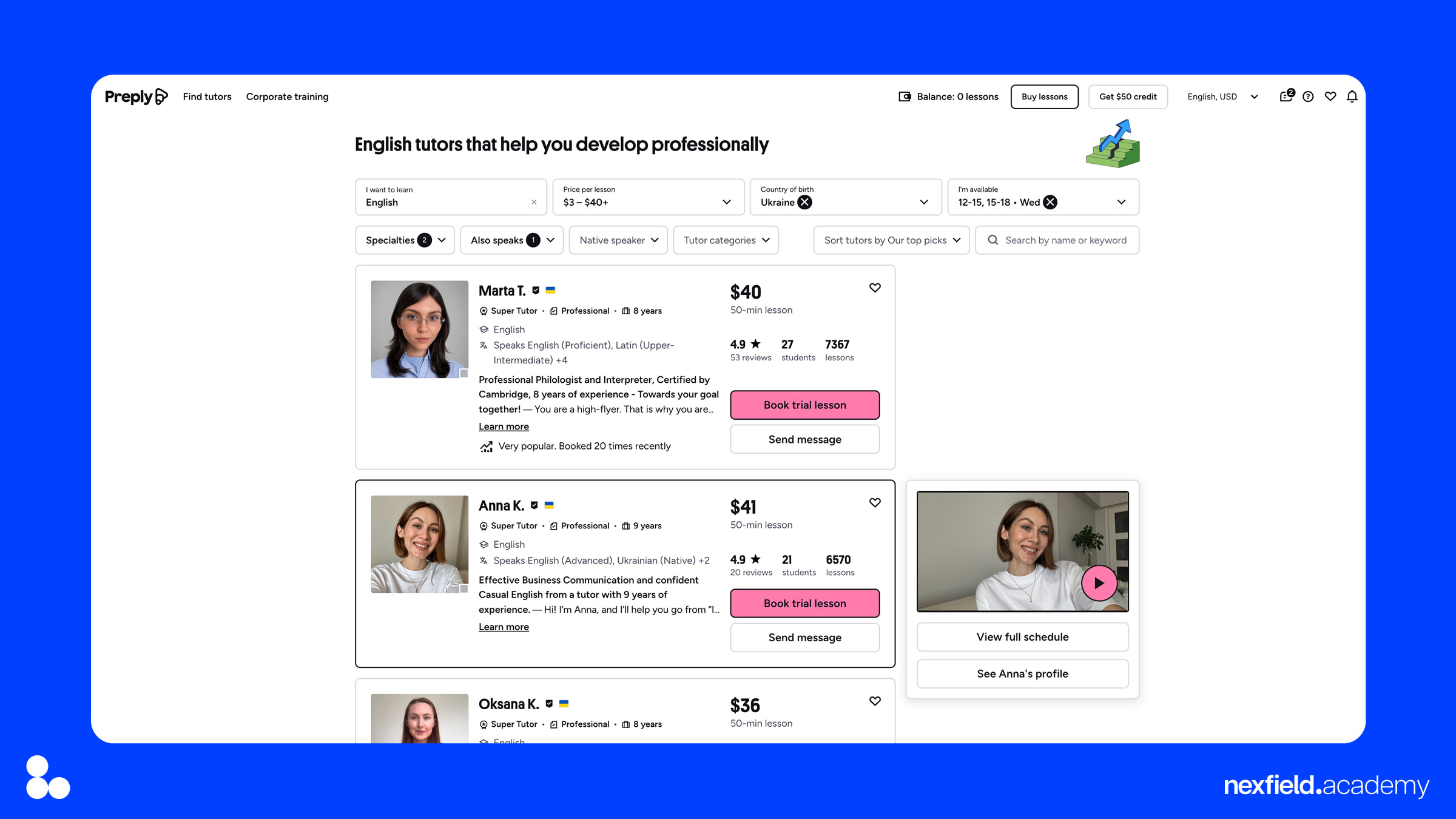 Preply UX — закон Хика в выборе преподавателя Поведенческая психология в дизайне: подобранная выдача преподавателей Preply
